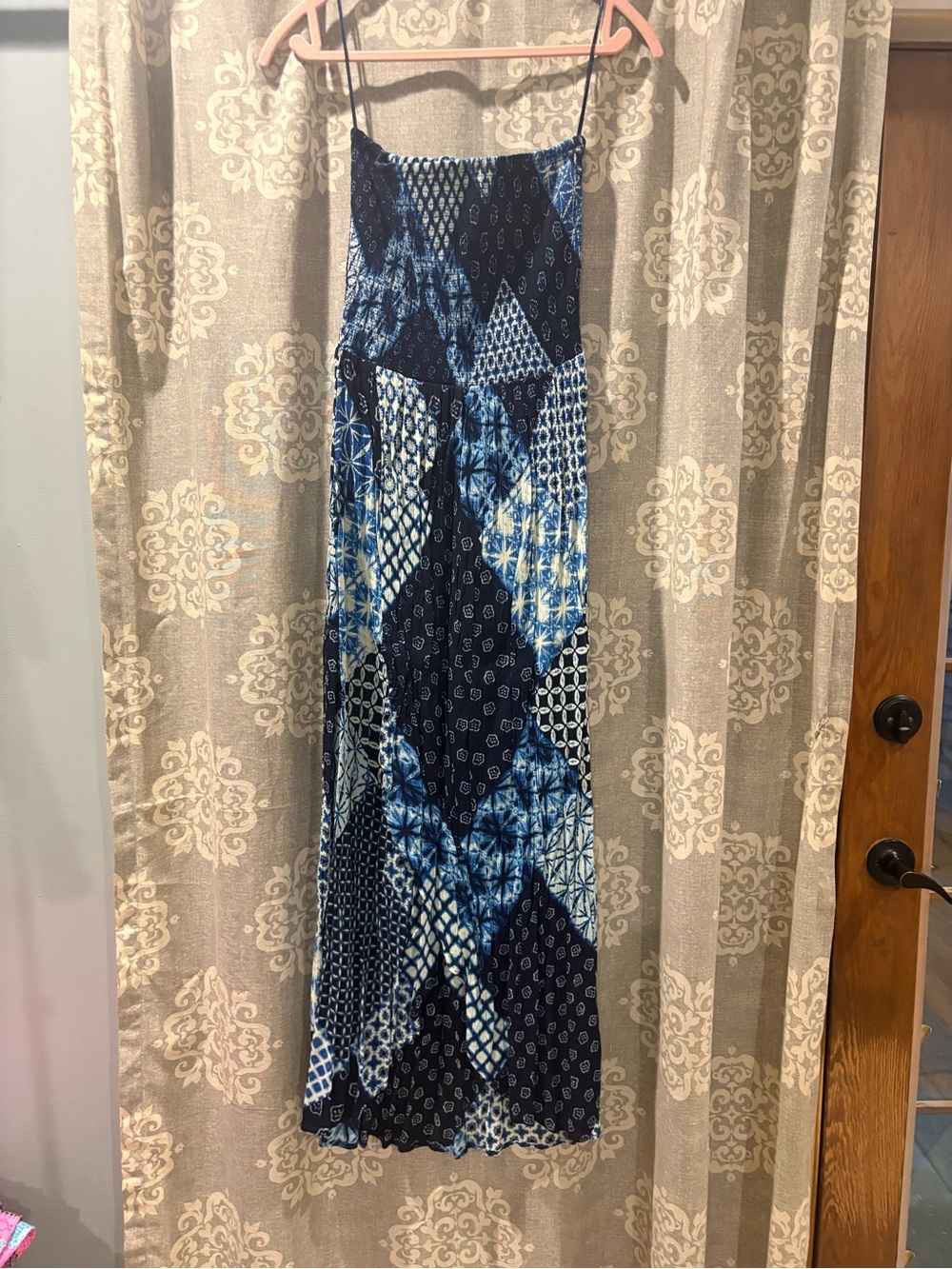 Patrons of Peace Blue and White Strapless Maxi Dress